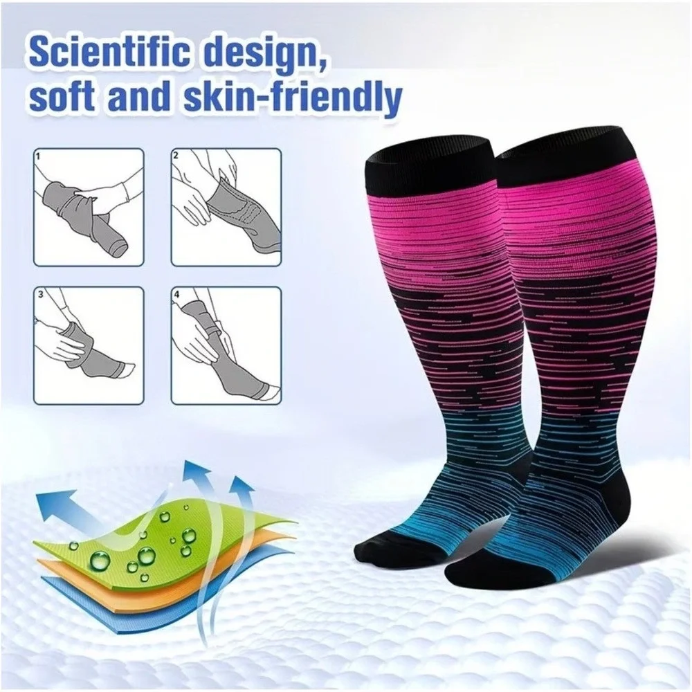Unisex 20-30 mmHg Compression Socks 4XL Colorful Retro Gradient Medical 2 Pack‎